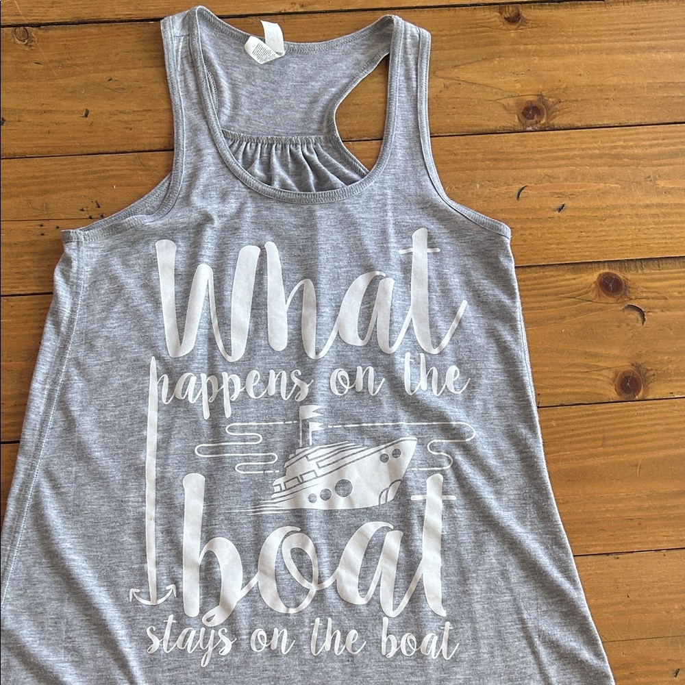 Bella Gray Tank Top with Nautical Print, perfect for cruise ship